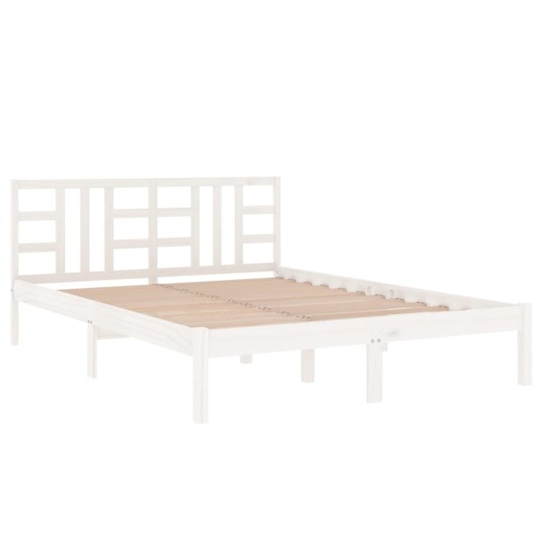 Estructura de cama matrimonial madera maciza blanca 135x190 cm