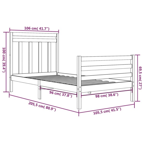 Estructura de cama madera maciza marrón miel 100x200 cm