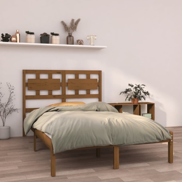 Estructura cama doble pequeño madera maciza marrón 120x190 cm