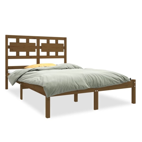 Estructura cama doble pequeño madera maciza marrón 120x190 cm