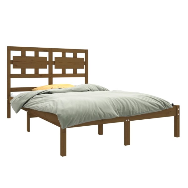 Estructura cama doble pequeño madera maciza marrón 120x190 cm