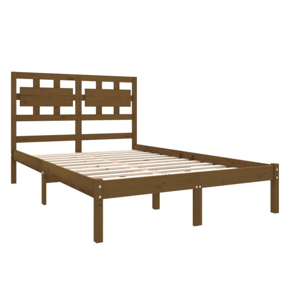 Estructura cama doble pequeño madera maciza marrón 120x190 cm