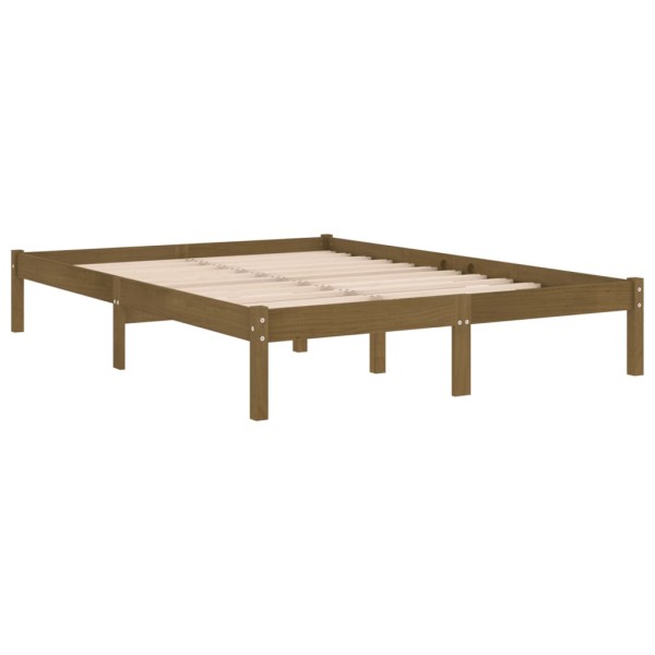 Estructura cama doble pequeño madera maciza marrón 120x190 cm