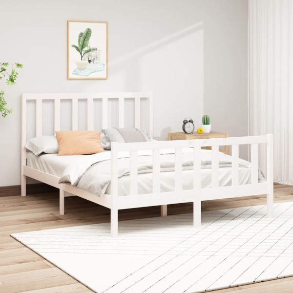 Estructura de cama madera maciza de pino blanco 150x200 cm