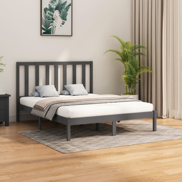 Estructura de cama madera maciza king size gris 150x200 cm