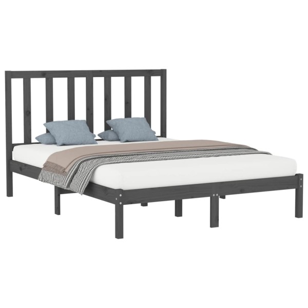 Estructura de cama madera maciza king size gris 150x200 cm