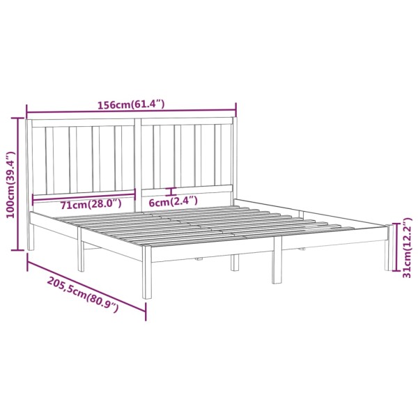 Estructura de cama madera maciza king size gris 150x200 cm