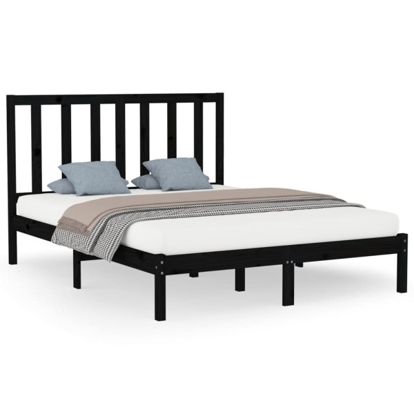 Estructura de cama de madera maciza negra 160x200 cm