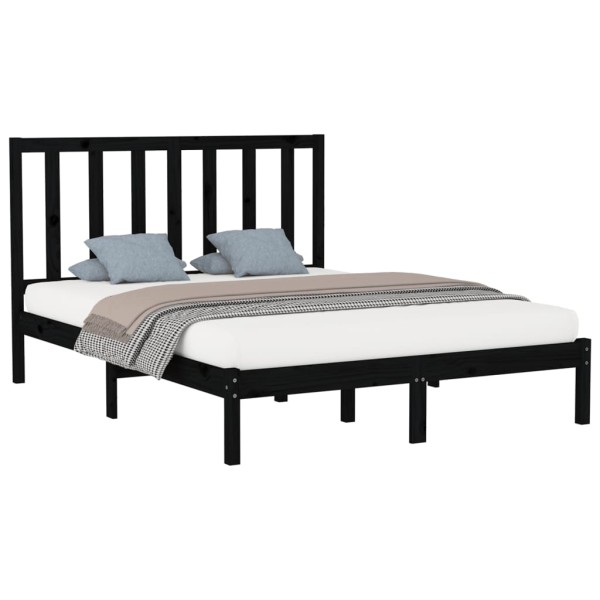 Estructura de cama de madera maciza negra 160x200 cm