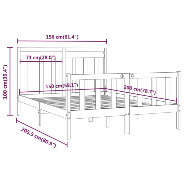 Estructura de cama madera maciza de pino gris 150x200 cm