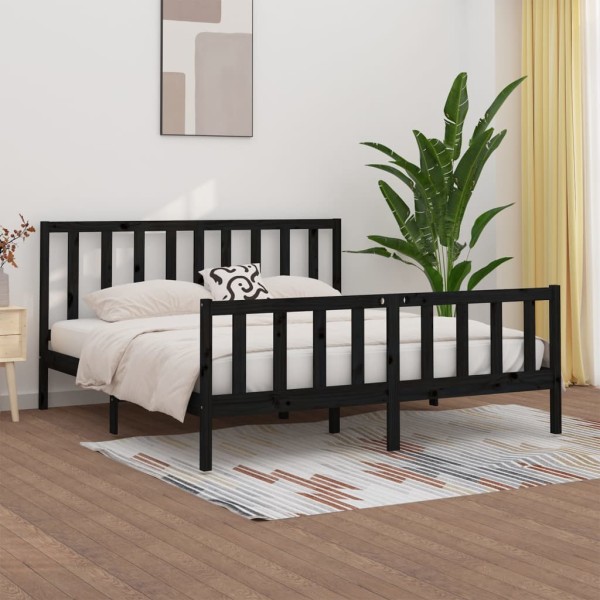 Estructura de cama de madera maciza negra Super King 180x200 cm