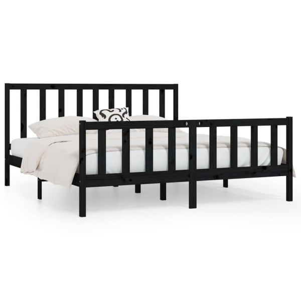 Estructura de cama de madera maciza negra Super King 180x200 cm