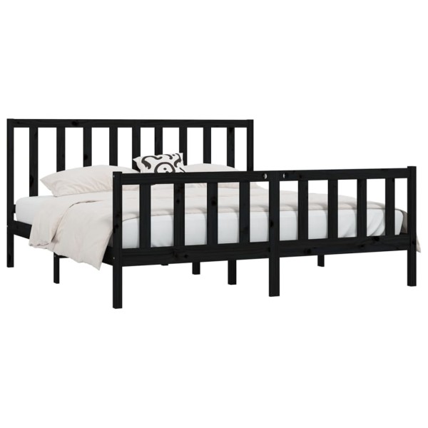 Estructura de cama de madera maciza negra Super King 180x200 cm