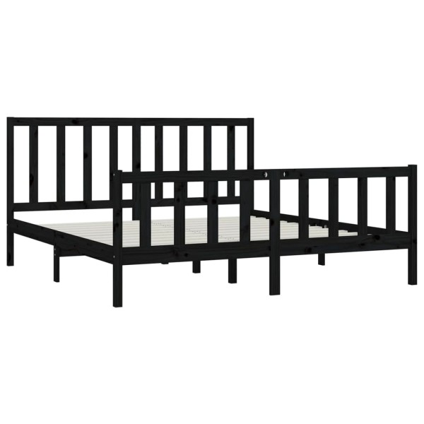 Estructura de cama de madera maciza negra Super King 180x200 cm