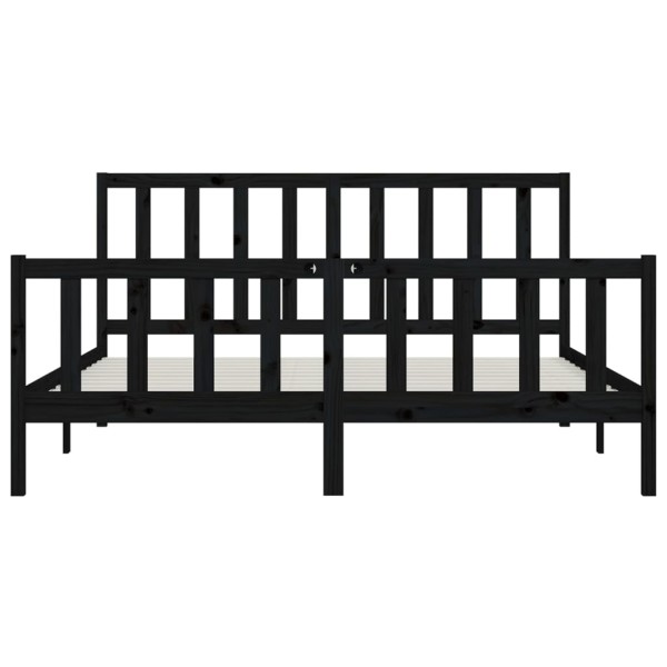 Estructura de cama de madera maciza negra Super King 180x200 cm