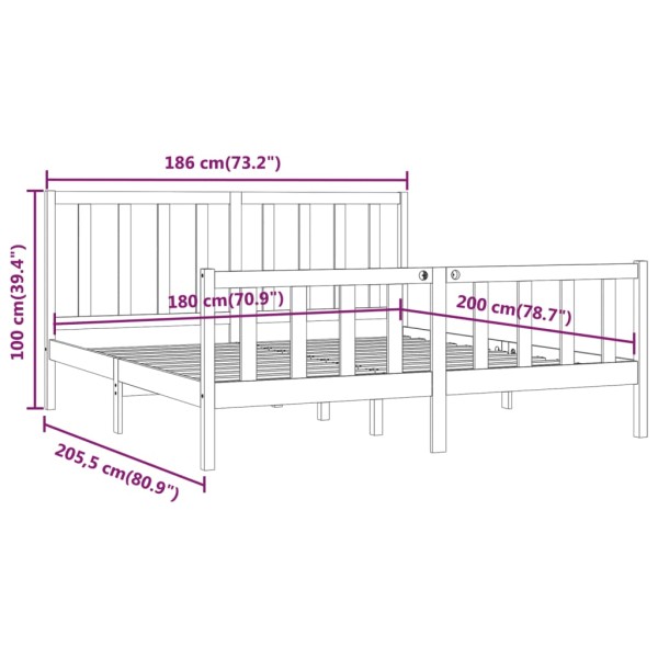 Estructura de cama de madera maciza negra Super King 180x200 cm