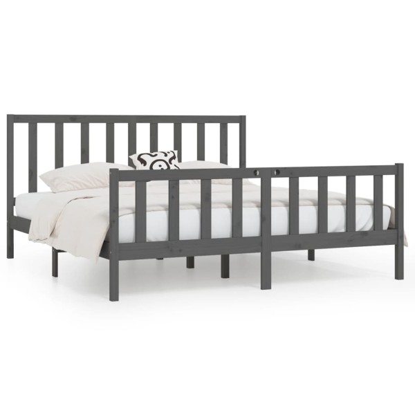 Estructura de cama de madera maciza gris Super King 180x200 cm