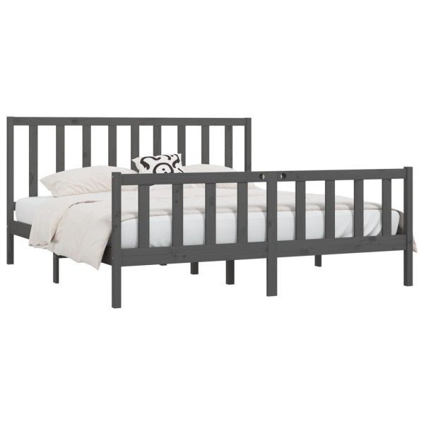 Estructura de cama de madera maciza gris Super King 180x200 cm