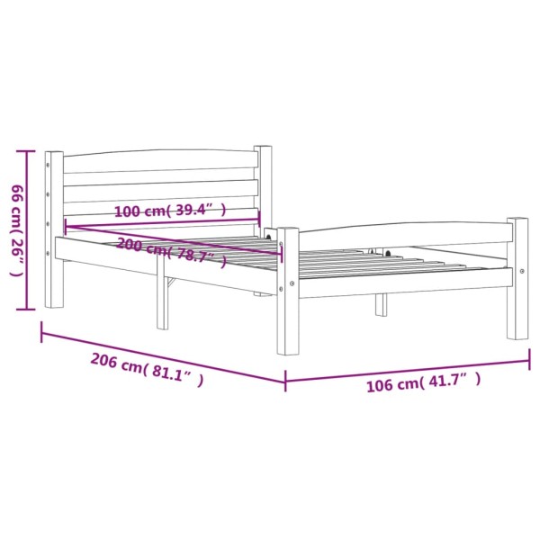 Estructura de cama madera maciza pino marrón miel 100x200 cm