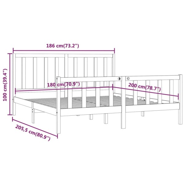 Estructura de cama de madera maciza gris Super King 180x200 cm