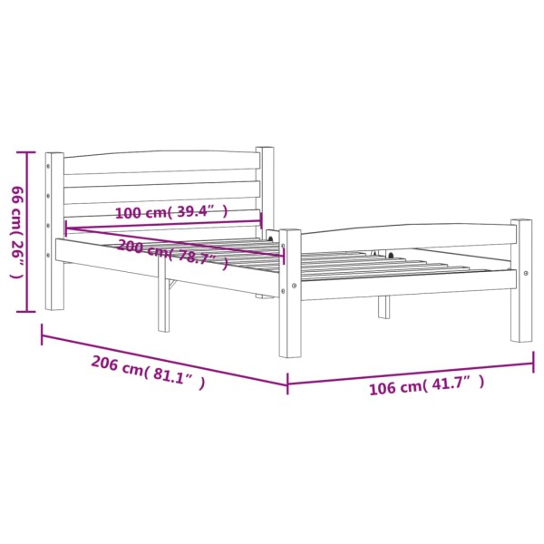 Estructura de cama madera maciza pino marrón oscuro 100x200 cm