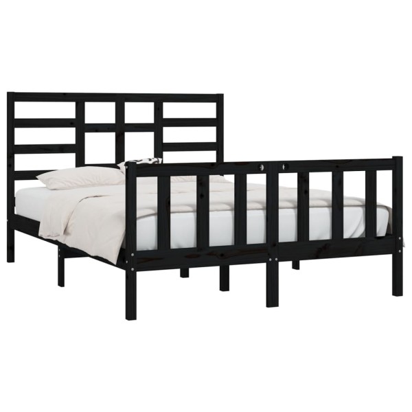 Estructura de cama madera maciza negro King Size 150x200 cm