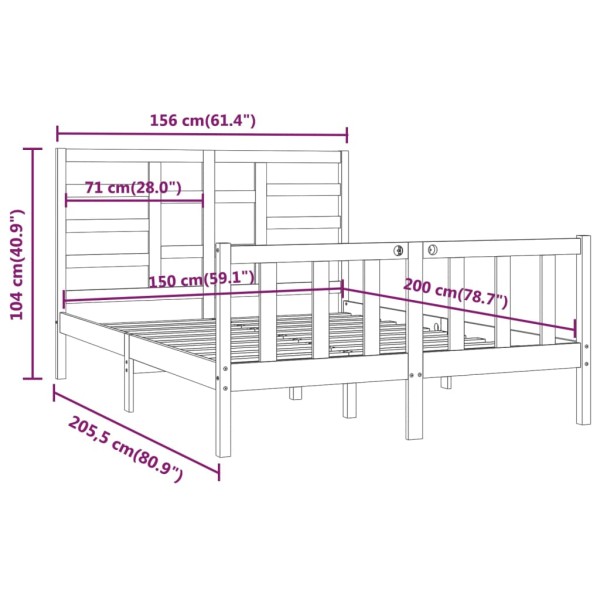 Estructura de cama madera maciza negro King Size 150x200 cm