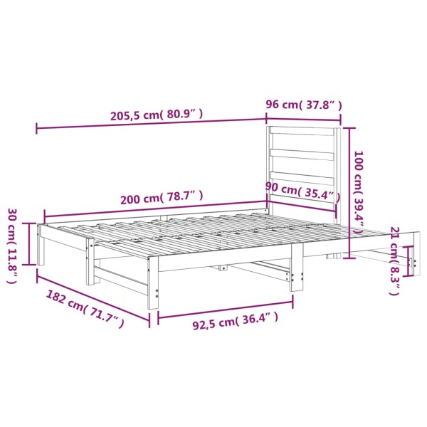 Sofá cama extraíble madera maciza de pino marrón 2x(90x200) cm