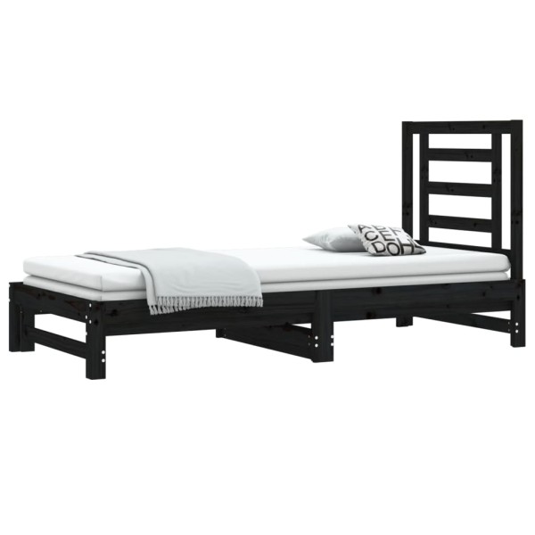 Sofá cama extraíble madera maciza de pino negro 2x(90x190) cm