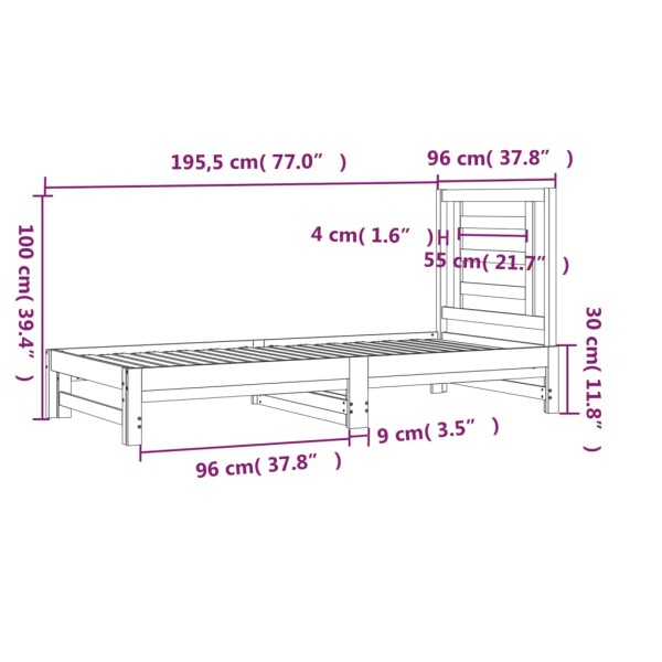 Sofá cama extraíble madera maciza de pino negro 2x(90x190) cm