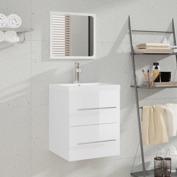 Mueble de baño con lavabo madera contrachapada blanco brillante