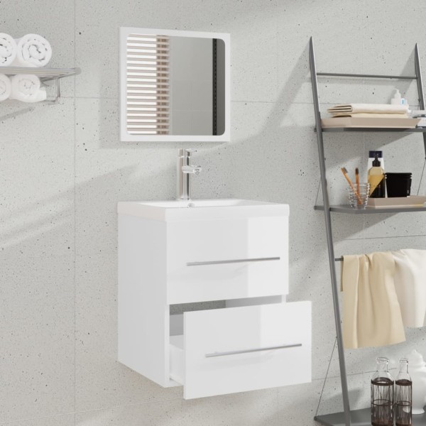 Mueble de baño con lavabo madera contrachapada blanco brillante