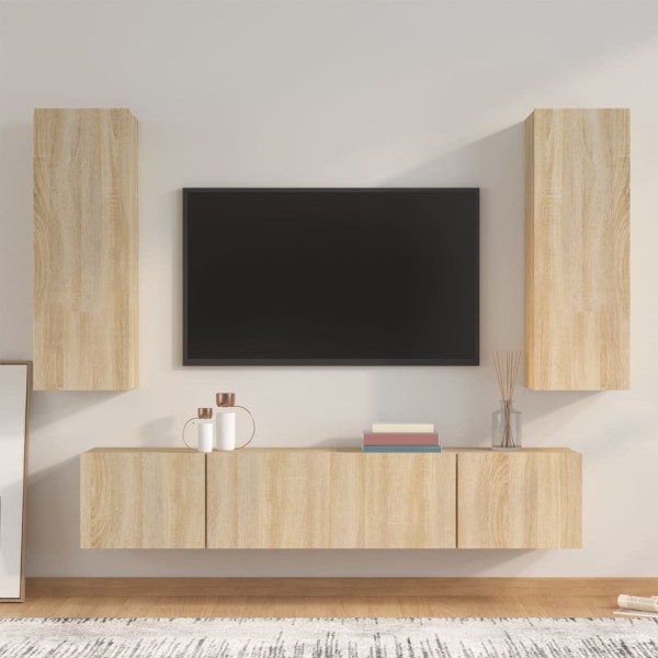 Set de muebles para TV 4 pzas madera contrachapada roble Sonoma