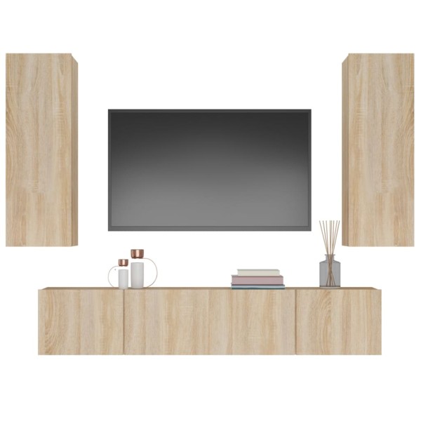 Set de muebles para TV 4 pzas madera contrachapada roble Sonoma