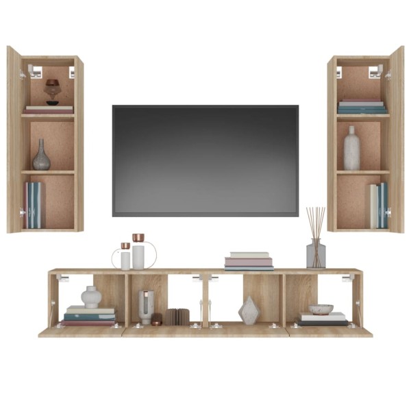 Set de muebles para TV 4 pzas madera contrachapada roble Sonoma