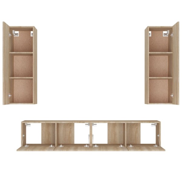 Set de muebles para TV 4 pzas madera contrachapada roble Sonoma