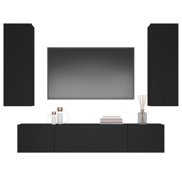 Set de muebles para TV 4 piezas madera contrachapada negro