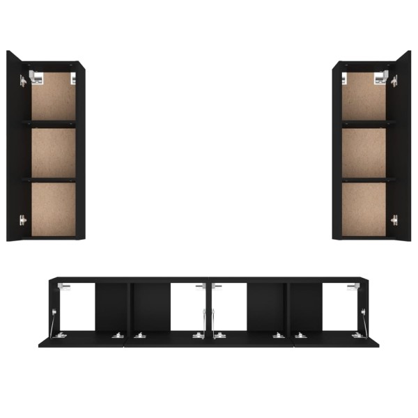 Set de muebles para TV 4 piezas madera contrachapada negro