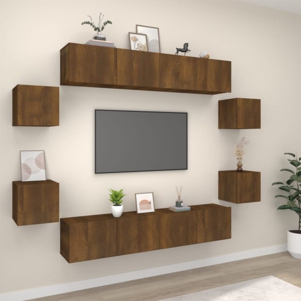 Set de muebles para TV 8 pzas madera contrachapada roble marrón