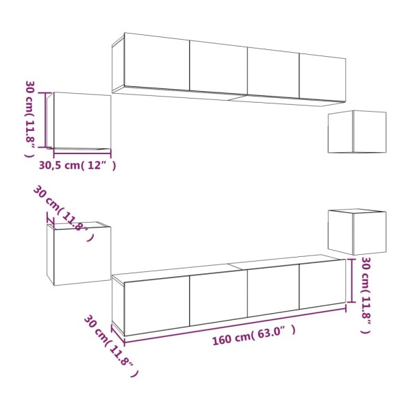 Set de muebles para TV 8 pzas madera contrachapada roble marrón