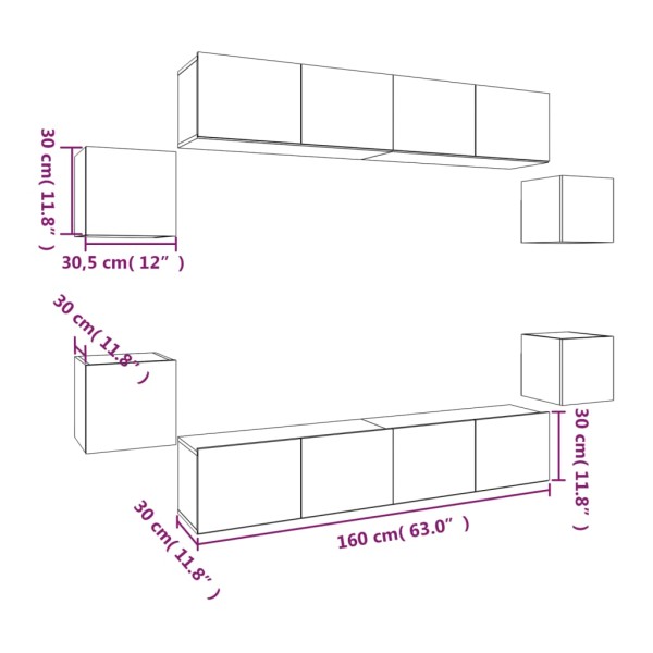 Set de muebles para TV 8 piezas madera contrachapada blanco