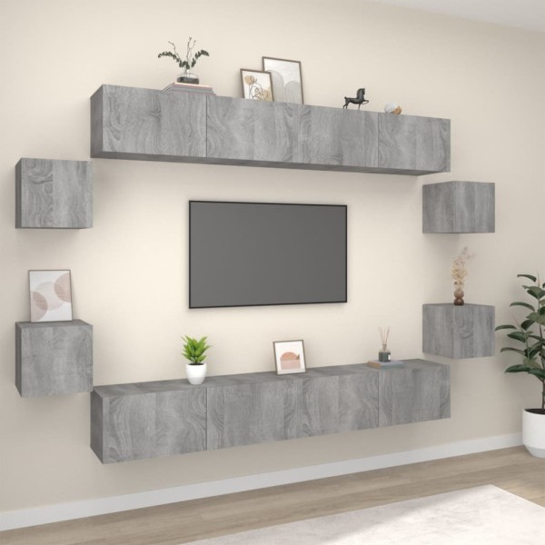 Set de muebles para TV 8 pzas madera contrachapada gris Sonoma