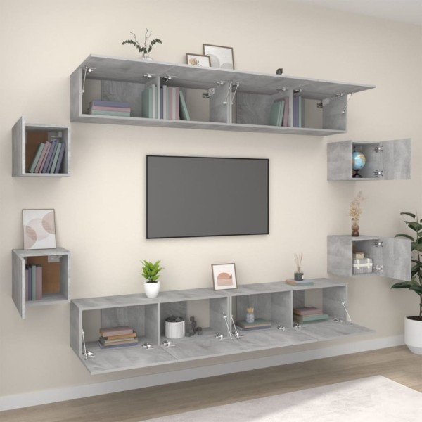 Set de muebles para TV 8 pzas madera contrachapada gris Sonoma