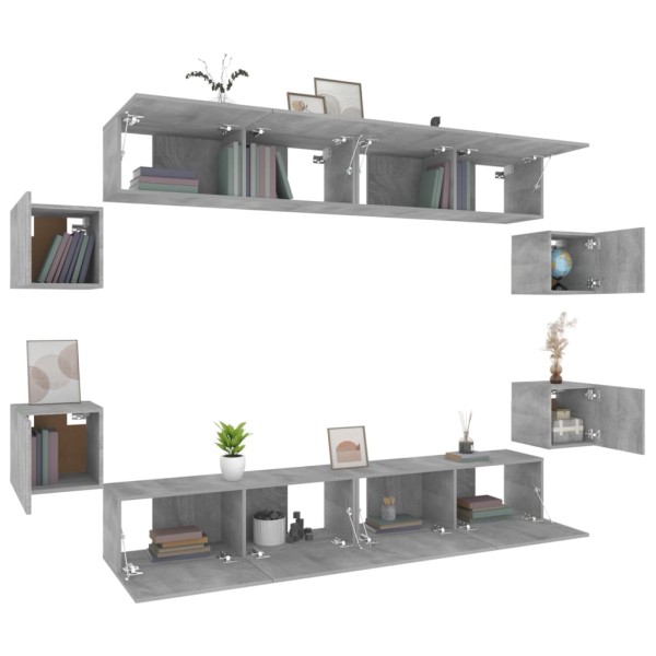 Set de muebles para TV 8 pzas madera contrachapada gris Sonoma