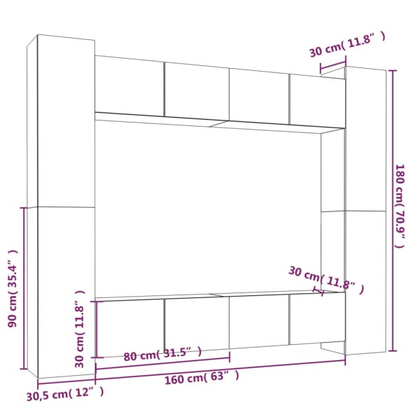 Set de muebles de TV 8 pzas madera contrachapada roble ahumado