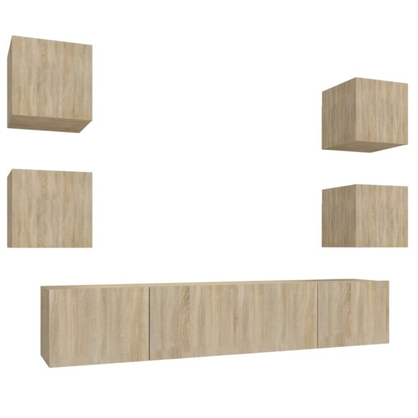 Set de muebles para TV 6 pzas madera contrachapada roble sonoma