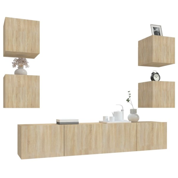 Set de muebles para TV 6 pzas madera contrachapada roble sonoma