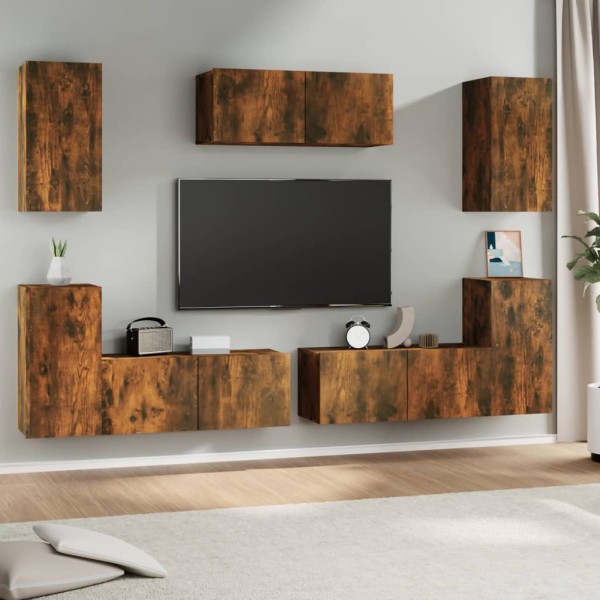 Set de muebles de TV 7 pzas madera contrachapada roble ahumado