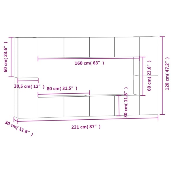 Set de muebles de TV 8 pzas madera contrachapada gris hormigón