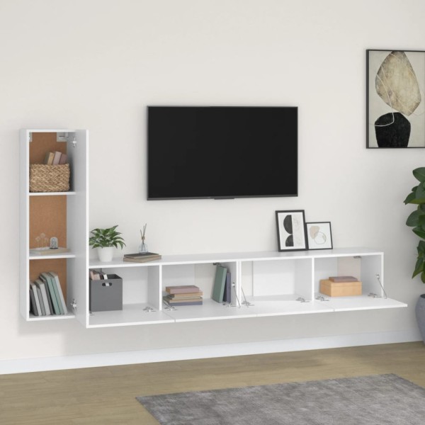 Set de muebles de TV 3 piezas madera contrachapada blanco